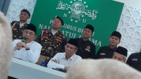 Ketua Umum PBNU Yahya Cholil Staquf bersama dengan jajarannya, di Kantor Pusat PBNU, Jakarta, Rabu, 24/12/2025 | Novia Suhari/Forum Keadilan