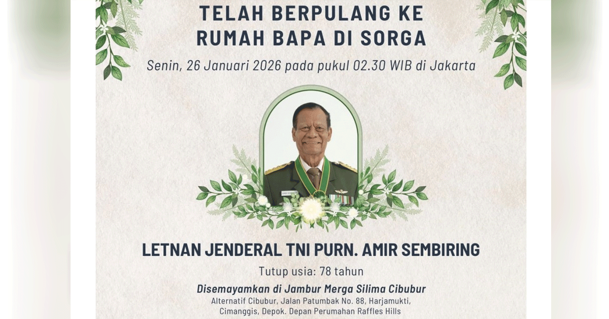 Letjen TNI (Purn) Amir Sembiring Wafat di Usia 78 Tahun