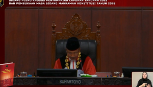 Ketua Mahkamah Konstitusi (MK) Suhartoyo dalam Sidang Pleno Khusus Laporan Tahunan MK Tahun 2025 di ruang sidang utama Gedung MK, Jakarta, Rabu, 7/1/2026 | Ist