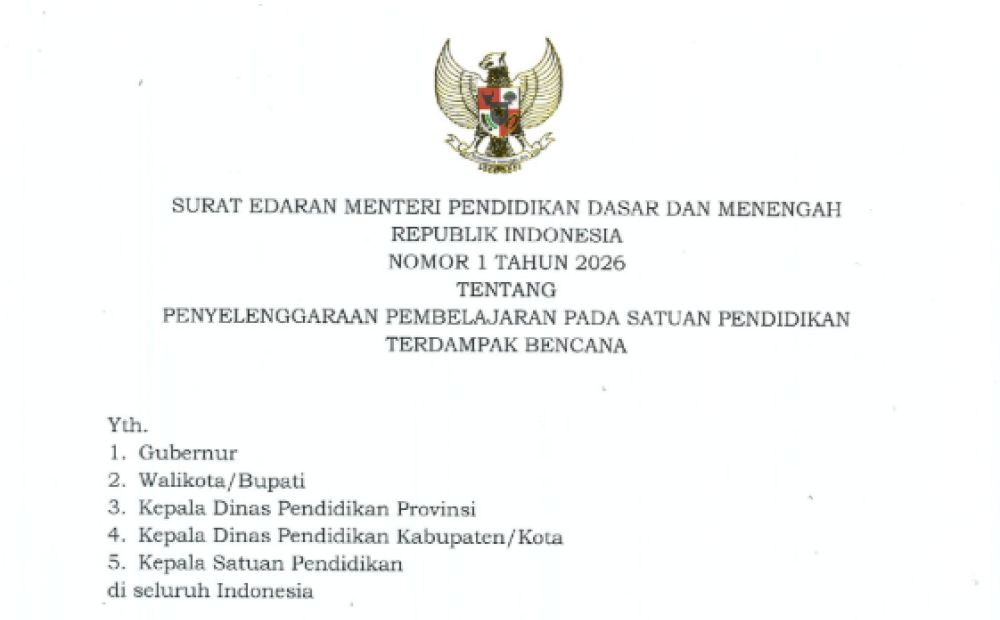 Kemendikdasmen Terbitkan SE Penyelenggaraan Pembelajaran untuk Sekolah Terdampak Bencana