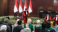 Arief Hidayat saat memberikan pidato terakhir di Gedung Mahkamah Konstitusi, Rabu, 4/2/2026 | Syahrul Baihaqi/Forum Keadilan