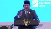 Presiden Prabowo Subianto di acara Indonesia Economic Outlook 2026 di Wisma Danantara, Jakarta, Jumat, 13/2/2026. | YouTube Sekretariat Presiden
