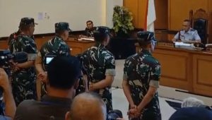 Empat anggota Badan Intelijen Strategis (BAIS) TNI yang menjadi pelaku dalam kasus penyiraman air keras terhadap Wakil Koordinator KontraS Andrie Yunus disidang di Pengadilan Militer, Rabu, 29/4/2026 | Syahrul Baihaqi/Forum Keadilan