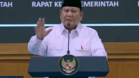 Presiden Prabowo Subianto dalam agenda ‘Taklimat Presiden di Rapat Kerja Kabinet Merah Putih’, di Istana Kepresidenan Jakarta, pada Rabu, 8/4/2026. | YouTube Sekretariat Presiden