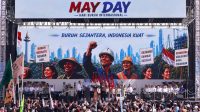 Presiden Prabowo Subianto dalam Peringatan Hari Buruh Internasional yang digelar di Lapangan Silang Monumen Nasional (Monas), Jakarta, Jumat, 1/5/2026 | X @prabowo