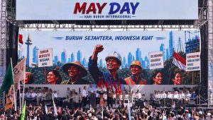 Presiden Prabowo Subianto dalam Peringatan Hari Buruh Internasional yang digelar di Lapangan Silang Monumen Nasional (Monas), Jakarta, Jumat, 1/5/2026 | X @prabowo
