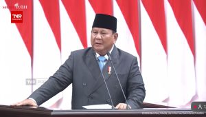 Presiden Prabowo Subianto saat berbicara mengenai Kerangka Ekonomi Makro dan Pokok-pokok Kebijakan Fiskal (KEM-PPKF) dalam Rapat Paripurna bersama DPR RI di Kompleks Parlemen, Senayan, Jakarta, Rabu, 20/5/2026 | YouTube Sekretariat Presiden