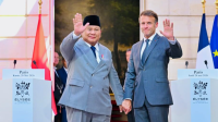 Presiden Republik Indonesia Prabowo Subianto melaksanakan pernyataan pers bersama Presiden Republik Prancis Emmanuel Macron dalam rangkaian kunjungan kenegaraan di Istana Élysée, pada Kamis, 28 Mei 2026. | Dok Setpres/Laily Rachev