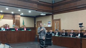 Nadiem Makarim saat sidang pembacaan vonis di Pengadilan Tipikor Jakarta, Selasa, 30/6/2026 | Syahrul Baihaqi/Forum Keadilan