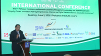 Presiden ke-6 Republik Indonesia Jenderal TNI (Purn.) Prof. Dr. Susilo Bambang Yudhoyono, M.A., sebagai keynote speaker dalam konferensi internasional The 4th Perbanas Conference on Economics, Business, Management, Accounting, and IT (PROFICIENT) 2026. | Dok Ist