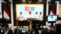 Peluncuran logo dan identitas visual peringatan Hari Ulang Tahun (HUT) ke-81 Kemerdekaan Republik Indonesia (RI) di Kompleks Istana Kepresidenan, Jakarta, pada Senin, 29 Juni 2026. | Dok BPMI Setpres/Rusman