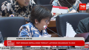 Wakil Kepala Badan Gizi Nasional (BGN) Agustina Arumsari dalam RDP Bersama Komisi IX DPR RI, Kompleks Parlemen, Senayan, Jakarta, Jumat, 17/7/2026 | YouTube TVR Parlemen