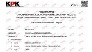 Laporan Harta Kekayaan Penyelenggara Negara (LHKPN) Jaksa Agung Muda bidang Pidana Khusus pada Kejaksaan Agung (Jampidsus Kejagung) Febrie Adriansyah periode tahun 2025 | Ist