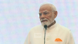 Perdana Menteri (PM) India, Narendra Modi, saat memberikan pidato di Gedung DPR, Senayan, Jakarta, Selasa, 7/7/2026. | YouTube TVR Parlemen