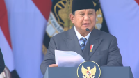 Presiden Prabowo Subianto saat pidato di upacara peringatan HUT Bhayangkara ke-80 di Satlat Brimob Cikeas, Bogor, Jawa Barat, pada Rabu, 1/7/2026. | YouTube Sekretaiat Presiden