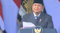 Presiden Prabowo Subianto saat pidato di upacara peringatan HUT Bhayangkara ke-80 di Satlat Brimob Cikeas, Bogor, Jawa Barat, pada Rabu, 1/7/2026. | YouTube Sekretaiat Presiden