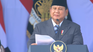 Presiden Prabowo Subianto saat pidato di upacara peringatan HUT Bhayangkara ke-80 di Satlat Brimob Cikeas, Bogor, Jawa Barat, pada Rabu, 1/7/2026. | YouTube Sekretaiat Presiden