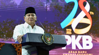 Presiden Prabowo Subianto saat menghadiri puncak peringatan Hari Lahir Ke-28 Partai Kebangkitan Bangsa (PKB) di Jakarta, Kamis 23/7/2026, malam | Dok BPMI Setpres/Cahyo