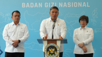 Kepala BGN Sudaryono dalam konferensi pers di Kantor BGN, Jakarta Pusat, Rabu, 29/7/2026. | Dok Badan Gizi Nasional RI