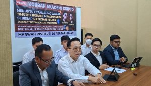 Konfrensi pers paguyuban korban dugaan penipuan investasi kripto di Nusantara Justitia Law Firm, Jakarta, Rabu, 2/9/2026 | Muhammad Reza/Forum Keadilan