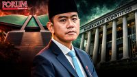Ilustrasi Gedung DPR, Wapres Gibran Rakabuming Raka, dan Gedung MK | Ilustrasi Fajar Putra Ramadhan/ Forum Keadilan
