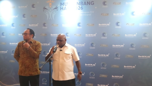 Menteri HAM Natalius Pigai usai acara Musrenbang HAM di Jakarta, Rabu, 21/10/2026 | Syahrul Baihaqi/Forum Keadilan
