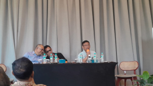 Pengamat Politik dan Militer Universitas Nasional (UNAS) Selamat Ginting (paling kanan), di Jakarta, Rabu, 21/10/2026 | Novia Suhari/Forum Keadilan