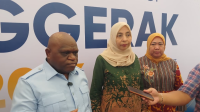 Menteri HAM Natalius Pigai usai acara 'Rakor Penggerak HAM Desa Sadar HAM' di Jakarta, Kamis, 22/10/2026 | Syahrul Baihaqi/Forum Keadilan